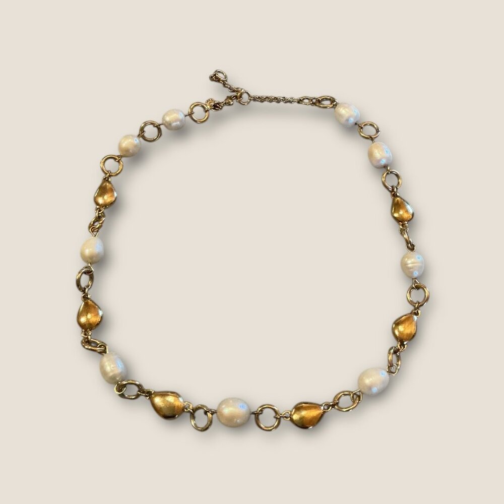 Ann Taylor Gold & Faux Pearl Adjustable Necklace 17-19 Inches